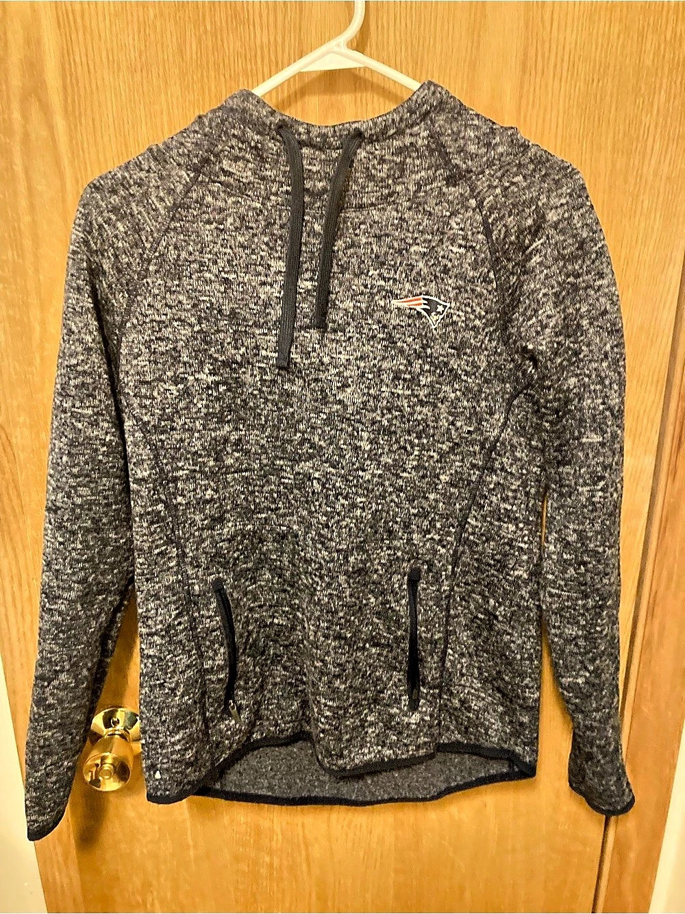 Antigua New England Patriots Quarter Zip Heathered Navy Hoodie Size Medium